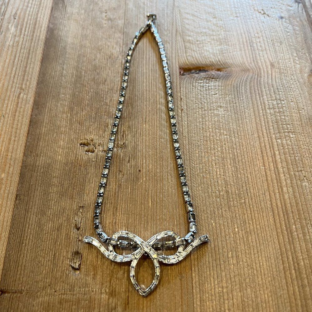 Vintage Rhinestone Bling Bow Necklace